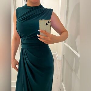 NWT Bloomingdales Aqua Draped Maxi Gown in Pine Green - Sz 0 but fits like a 2!